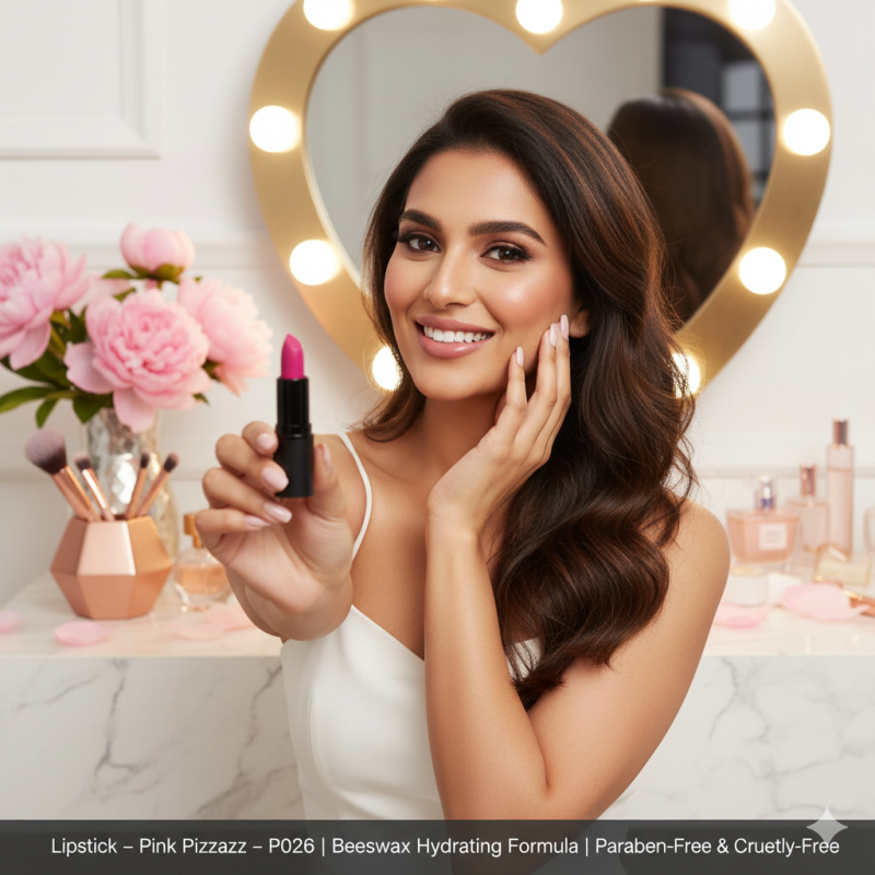 Lipstick – Pink Pizzazz – P026 | Beeswax Hydrating Formula | Paraben-Free & Cruelty-Free